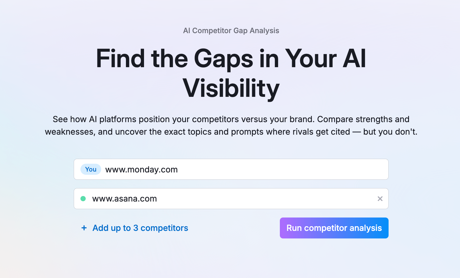 AI competitor research start page