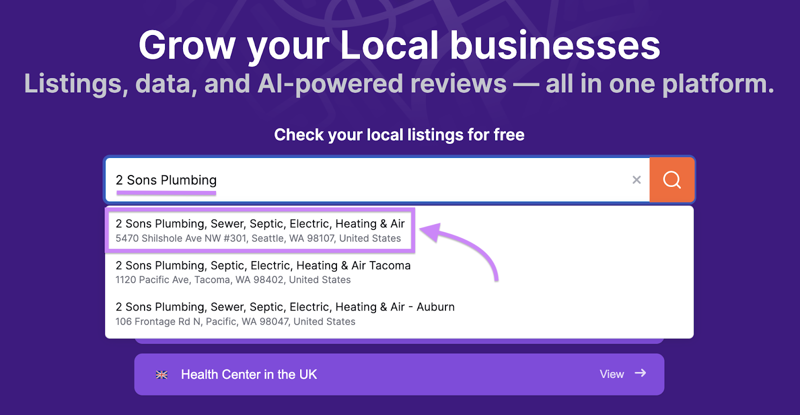 Search bar in the Listing Management tool.