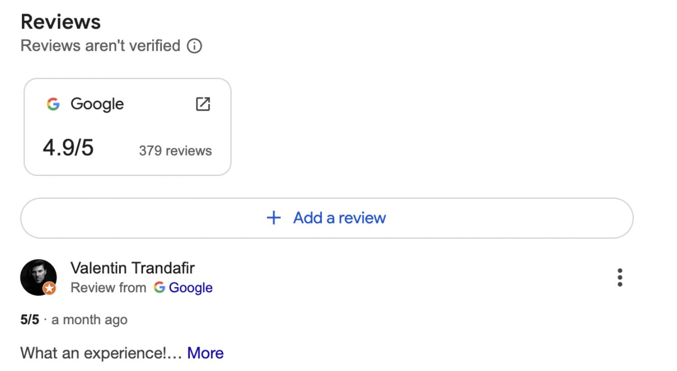 Google screenshot of "Add a review"