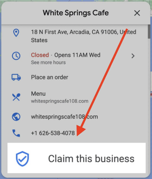 Click “Claim this business” to claim and then verify a Google Business Profile.