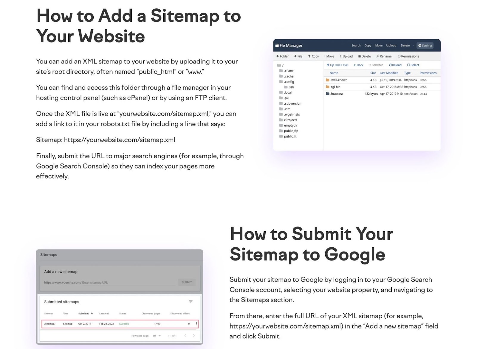 Guide on how to add a sitemap to your website and submit it to Google on Semrush’s Free Sitemap Generator.
