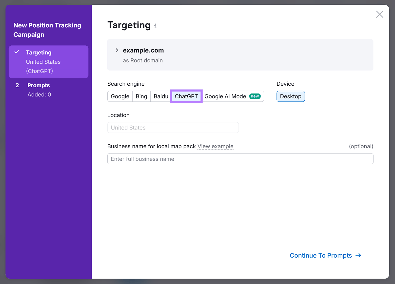 Targeting popup with ChatGPT option highlighted