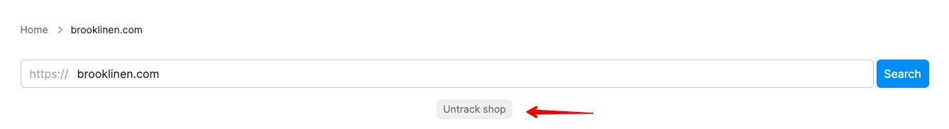 On the search result page, the &lsquo;Untrack This Shop&rsquo; button is directly below the search bar, center-aligned.