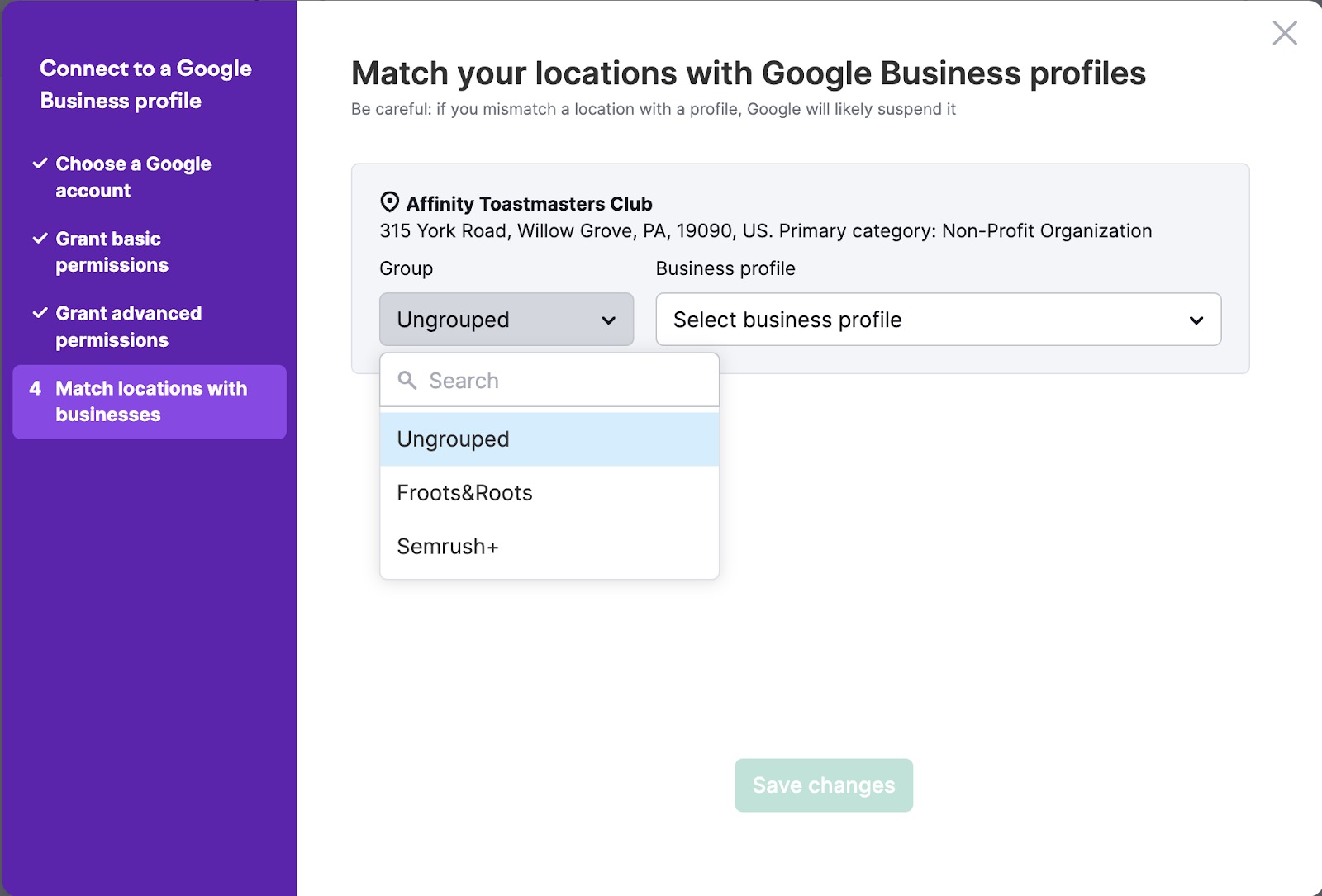 The settings pop-up screen shows the group being selected.