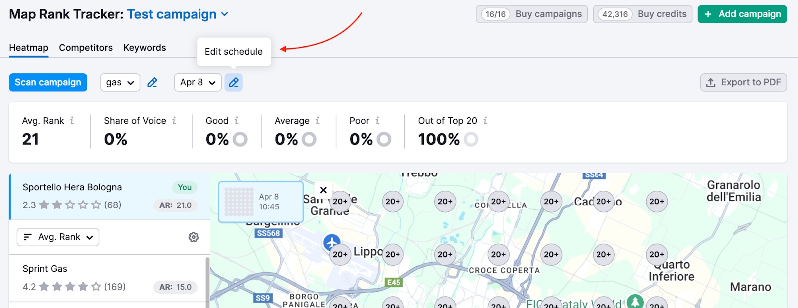 Click the Pencil button next to the scan date to open the menu.